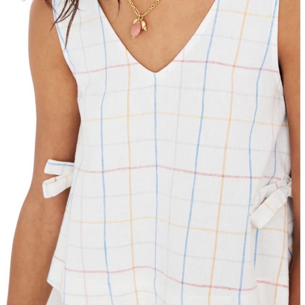 Madewell Large side-tie linen plaid tank top